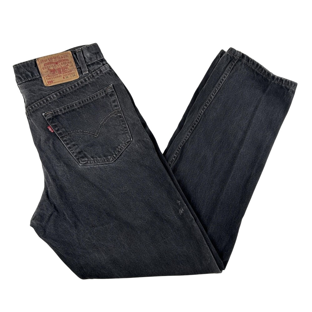 Vintage Levis 550 Jeans Mens 36x33 Charcoal Wash Denim Relaxed Tapered Zip 90s
